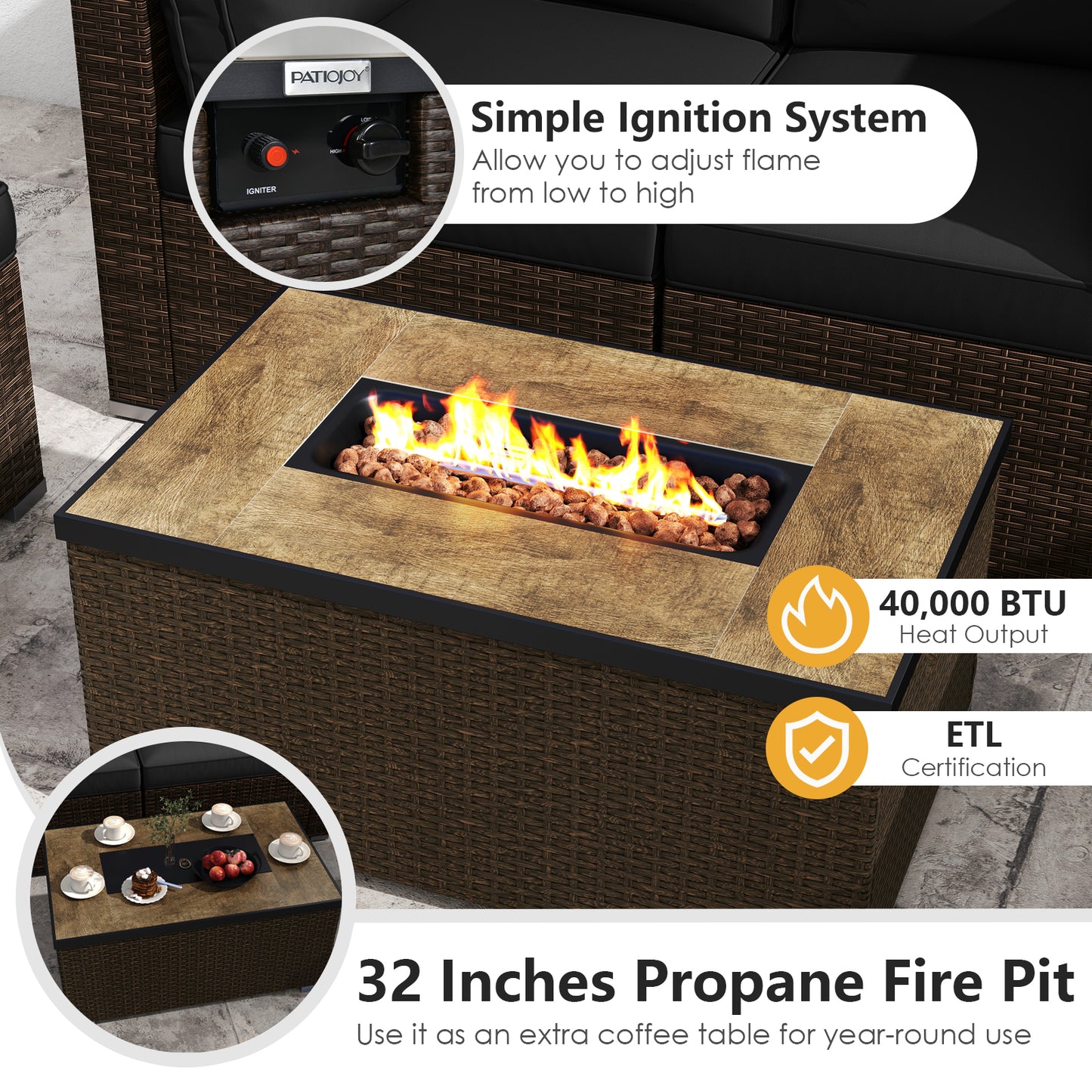 7 Pieces Outdoor Furniture Set with 32 Inch Fire Pit Table and Propane Tank Cover, Black Patio Furniture Sets at Gallery Canada