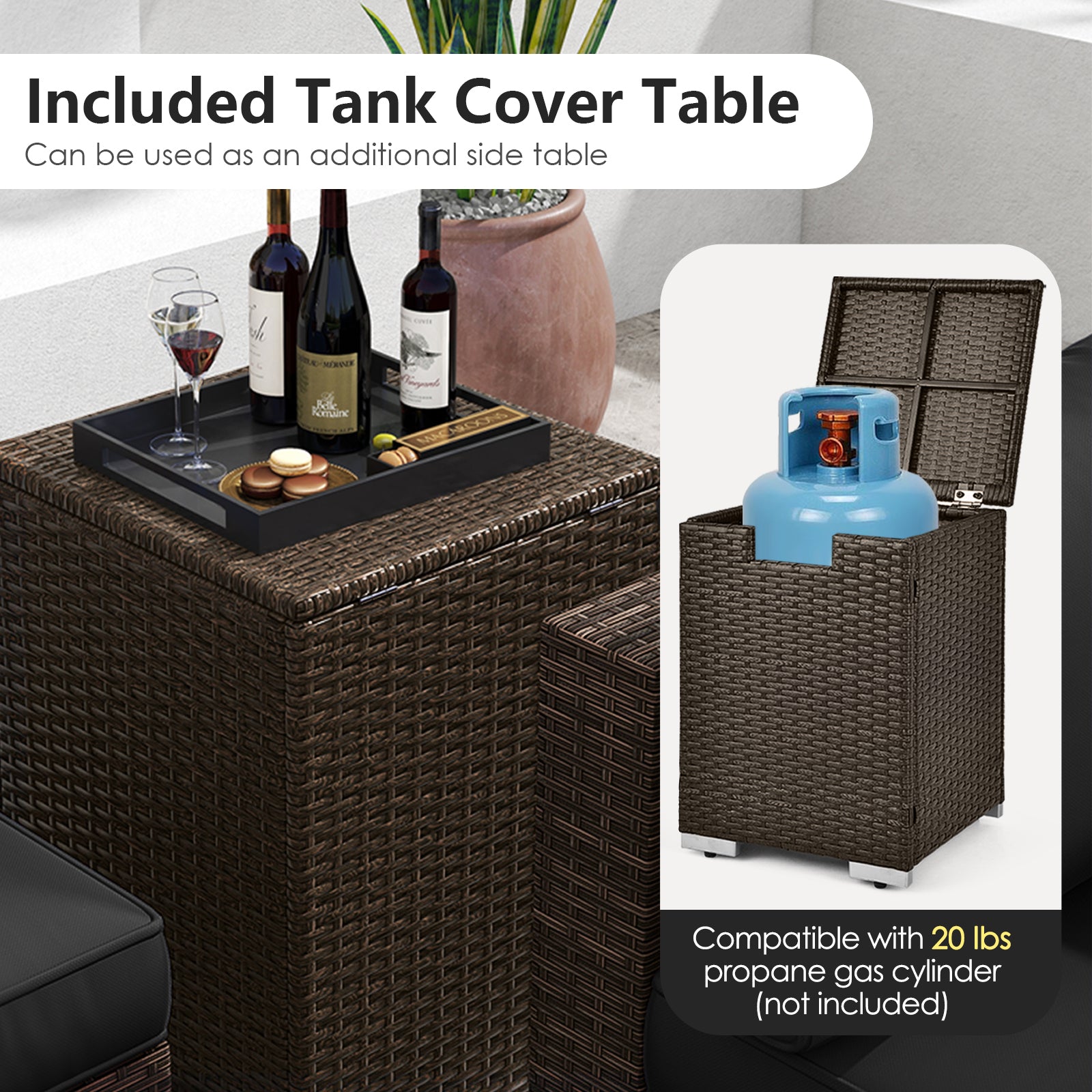 7 Pieces Outdoor Furniture Set with 32 Inch Fire Pit Table and Propane Tank Cover, Black Patio Furniture Sets at Gallery Canada