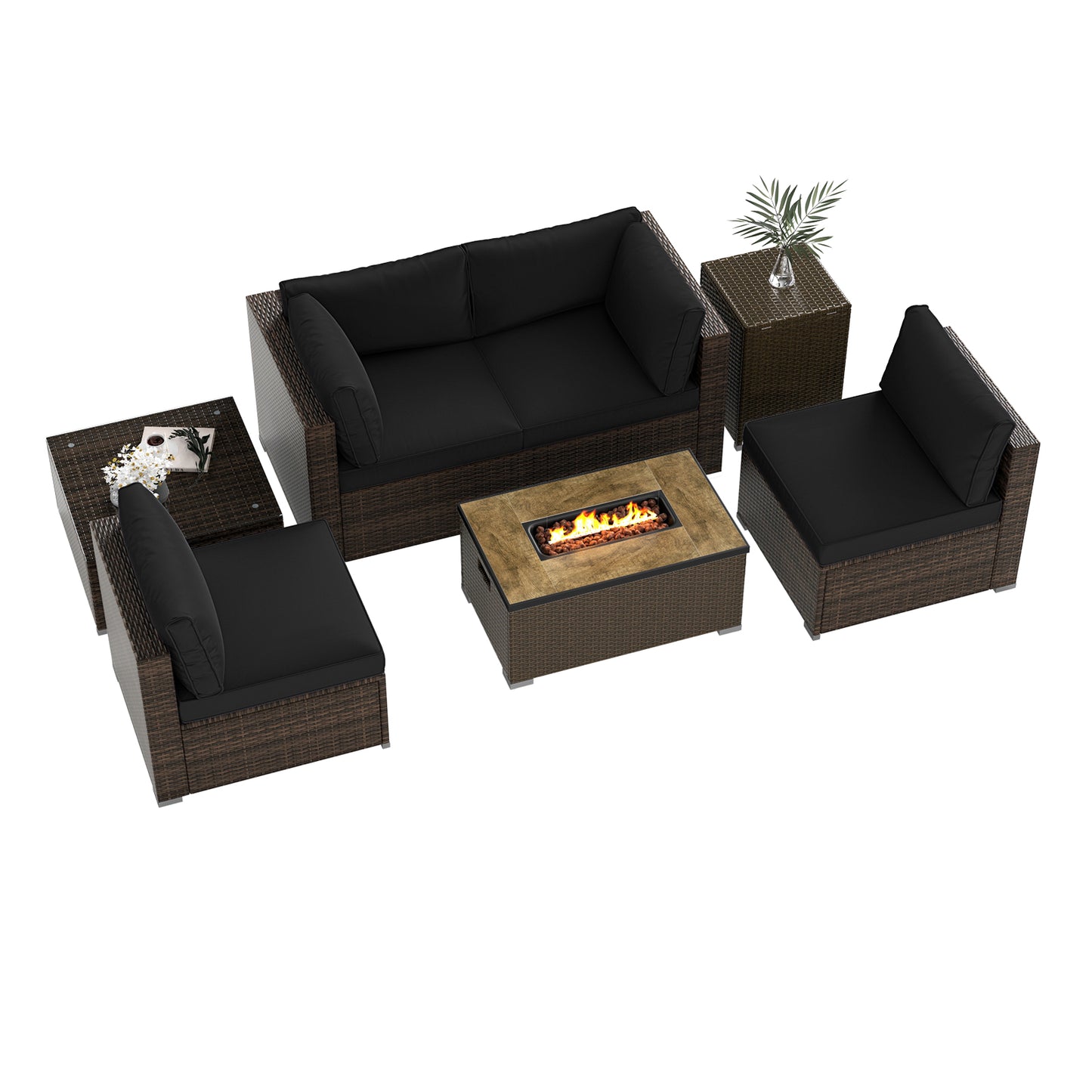 7 Pieces Outdoor Furniture Set with 32 Inch Fire Pit Table and Propane Tank Cover, Black Patio Furniture Sets at Gallery Canada