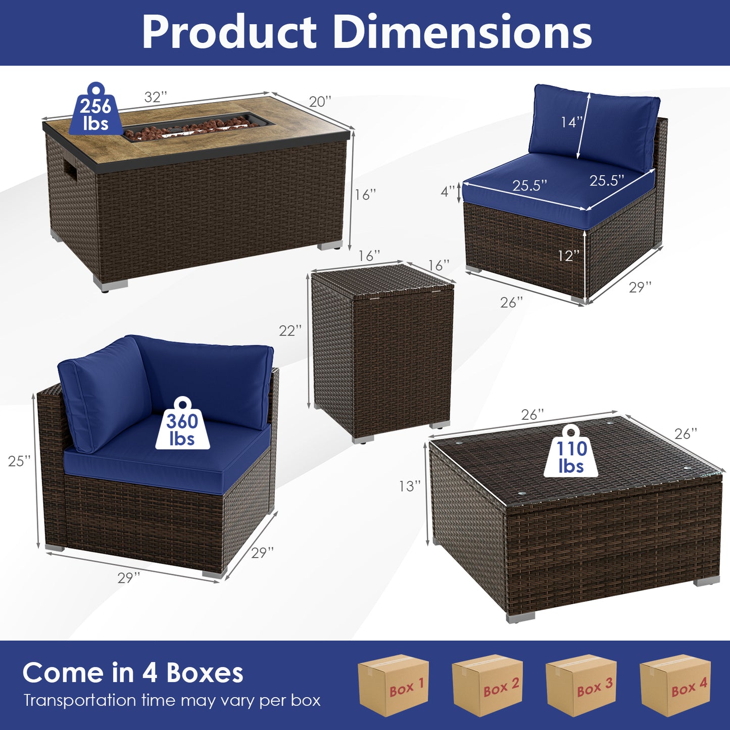 7 Pieces Outdoor Furniture Set with 32 Inch Fire Pit Table and Propane Tank Cover, Navy Patio Furniture Sets at Gallery Canada