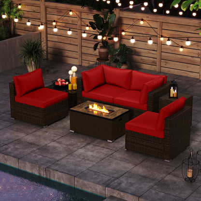 7 Pieces Outdoor Furniture Set with 32 Inch Fire Pit Table and Propane Tank Cover, Red Patio Furniture Sets at Gallery Canada