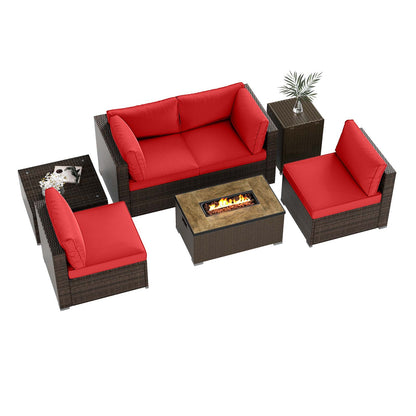 7 Pieces Outdoor Furniture Set with 32 Inch Fire Pit Table and Propane Tank Cover, Red Patio Furniture Sets at Gallery Canada