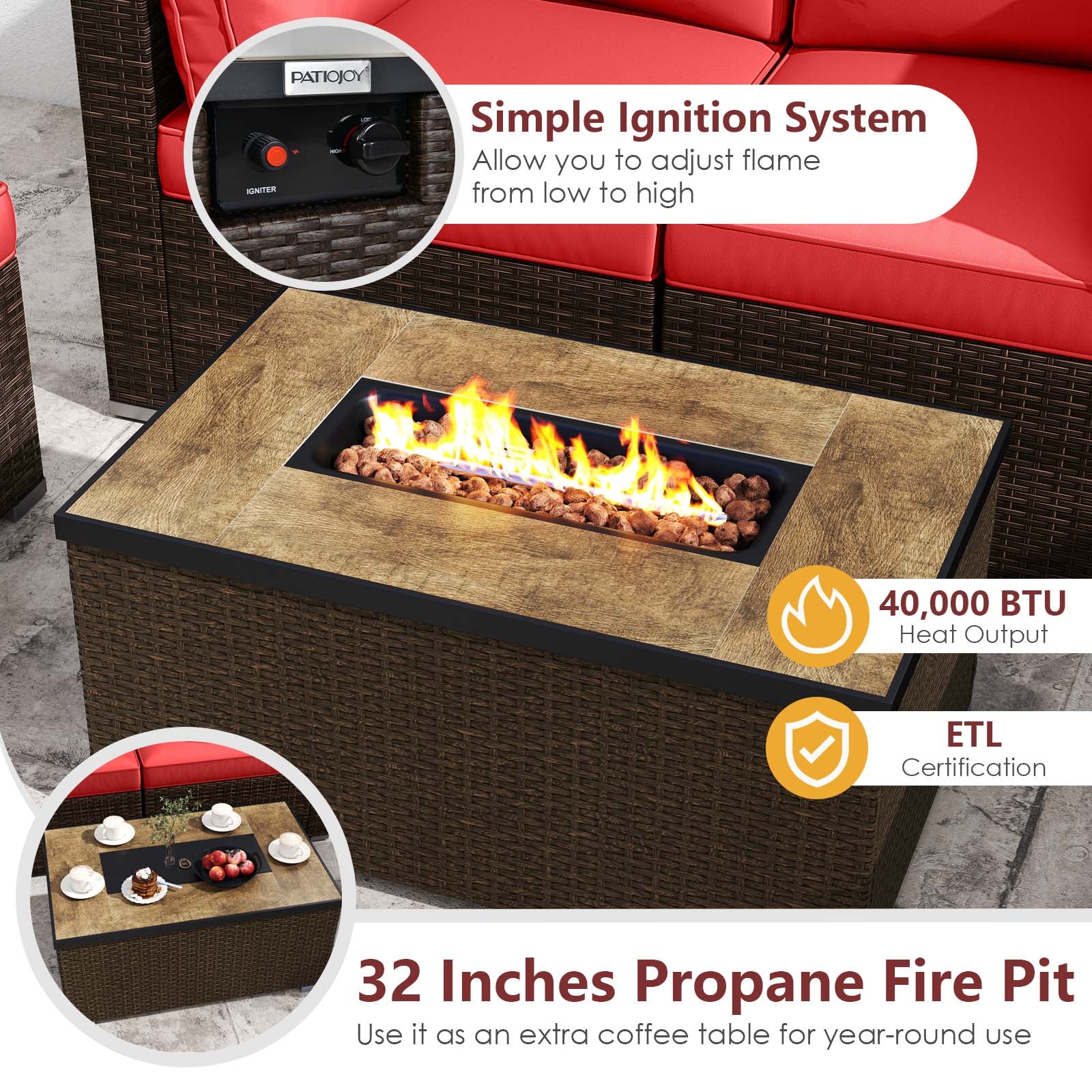 7 Pieces Outdoor Furniture Set with 32 Inch Fire Pit Table and Propane Tank Cover, Red Patio Furniture Sets at Gallery Canada