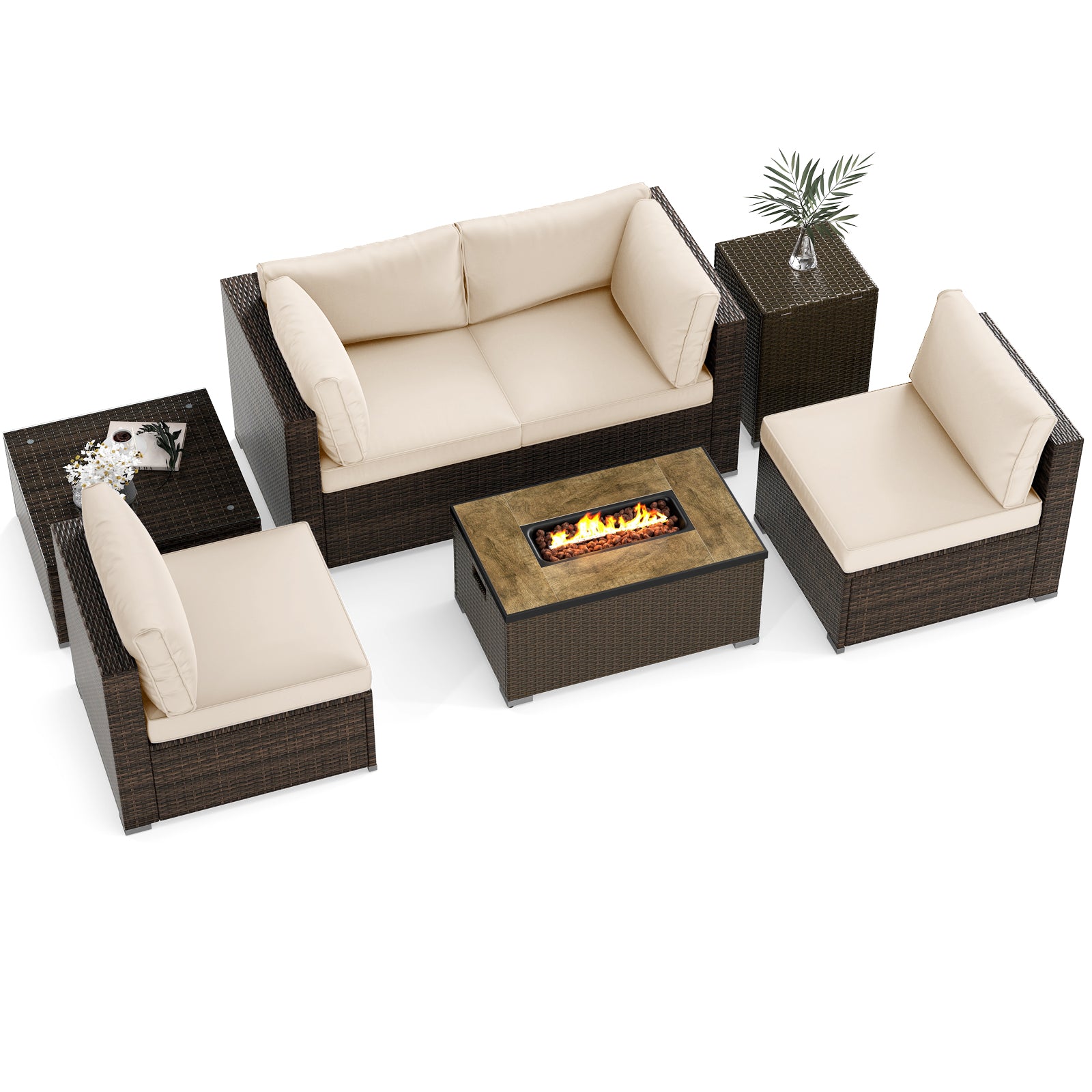 7-Piece Outdoor Furniture Set, 32 Inch Fire Pit Table, White Patio Furniture Sets White at Gallery Canada