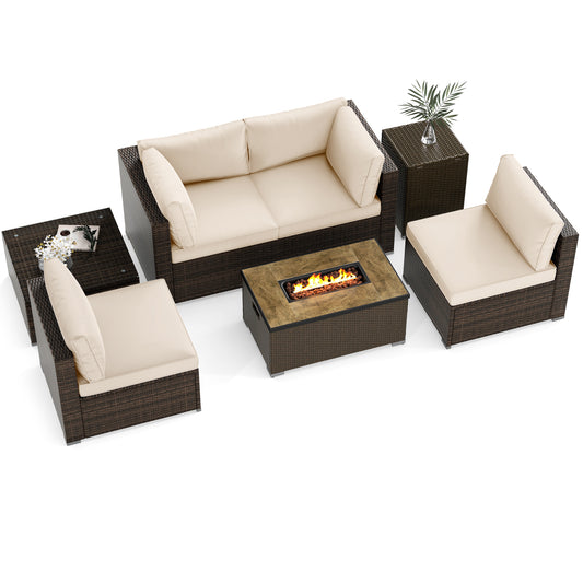 7-Piece Outdoor Furniture Set, 32 Inch Fire Pit Table, White Patio Furniture Sets White at Gallery Canada