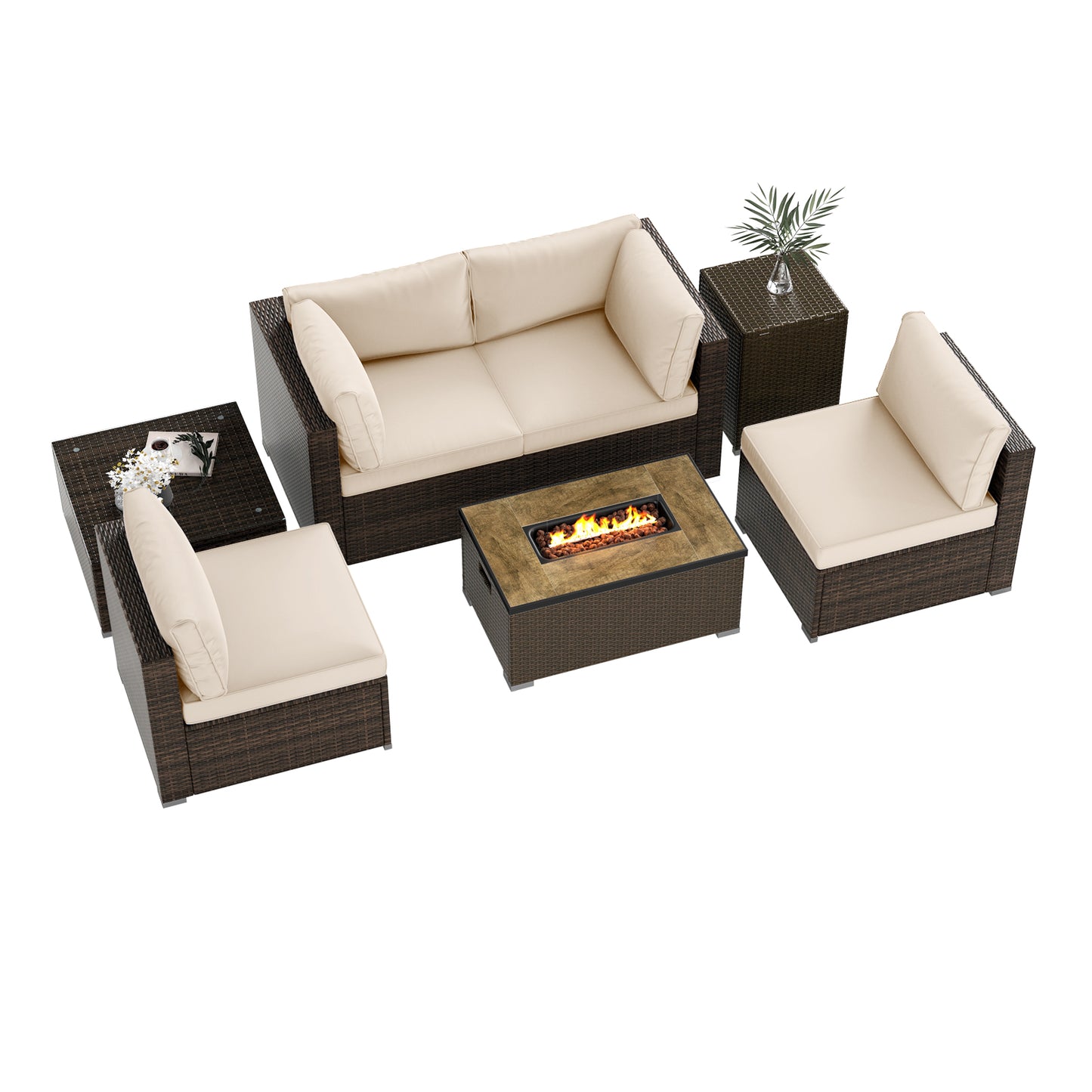 7 Pieces Outdoor Furniture Set with 32 Inch Fire Pit Table and Propane Tank Cover, White Patio Furniture Sets at Gallery Canada