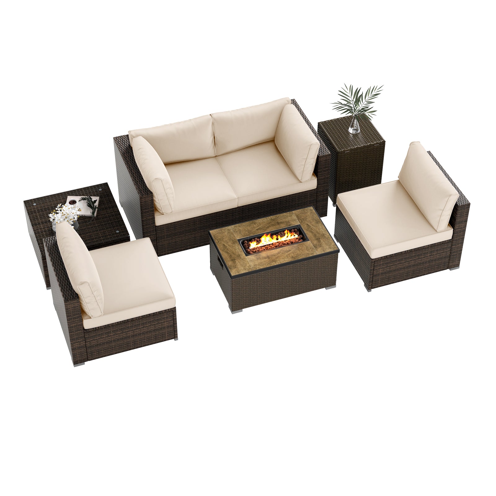 7 Pieces Outdoor Furniture Set with 32 Inch Fire Pit Table and Propane Tank Cover, White Patio Furniture Sets at Gallery Canada