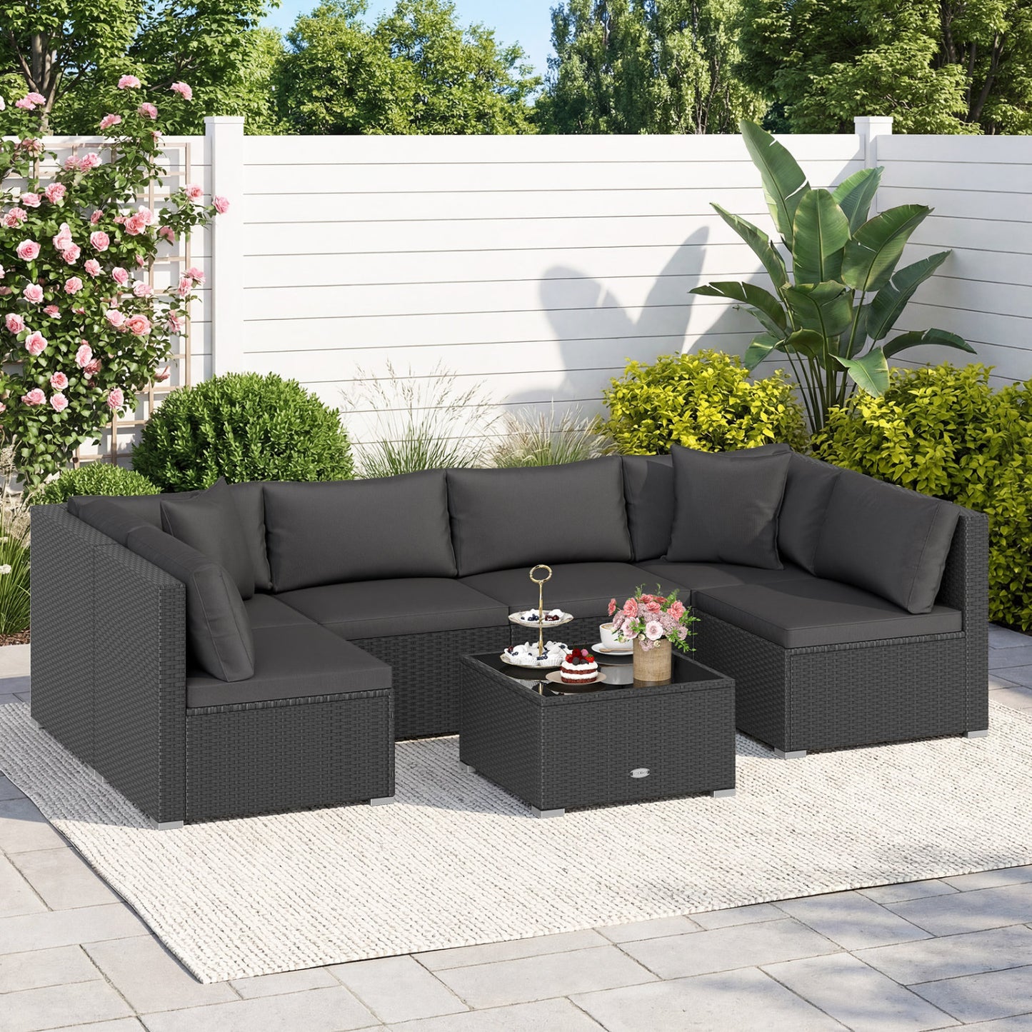 7 Piece Outdoor Sectional Wicker Patio Furniture Set, Black Outdoor Sectionals at Gallery Canada