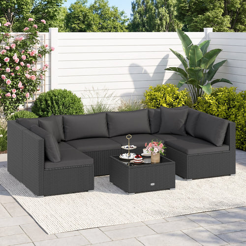 7 Piece Outdoor Sectional Wicker Patio Furniture Set, Black