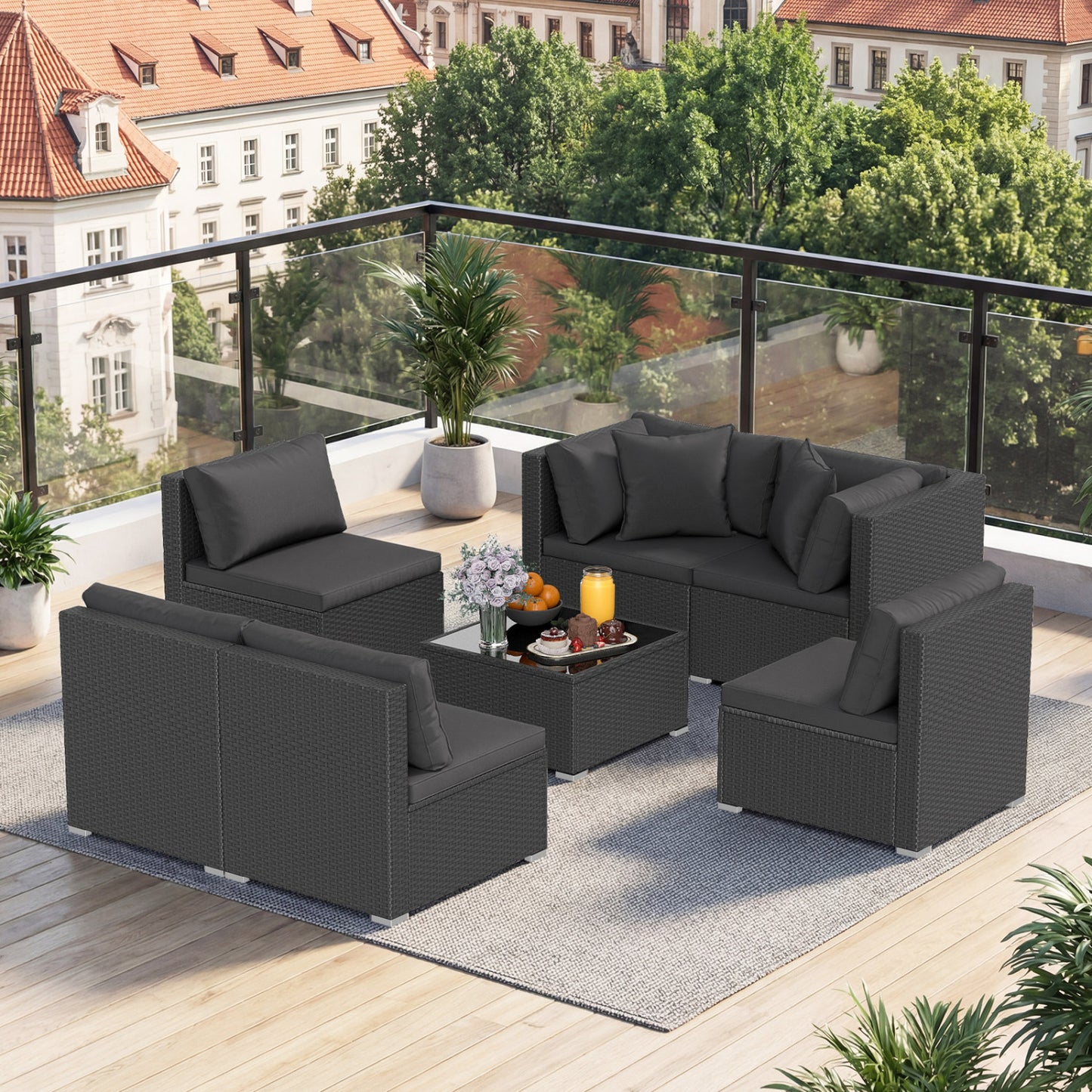 7 Piece Outdoor Sectional Wicker Patio Furniture Set, Black Outdoor Sectionals at Gallery Canada
