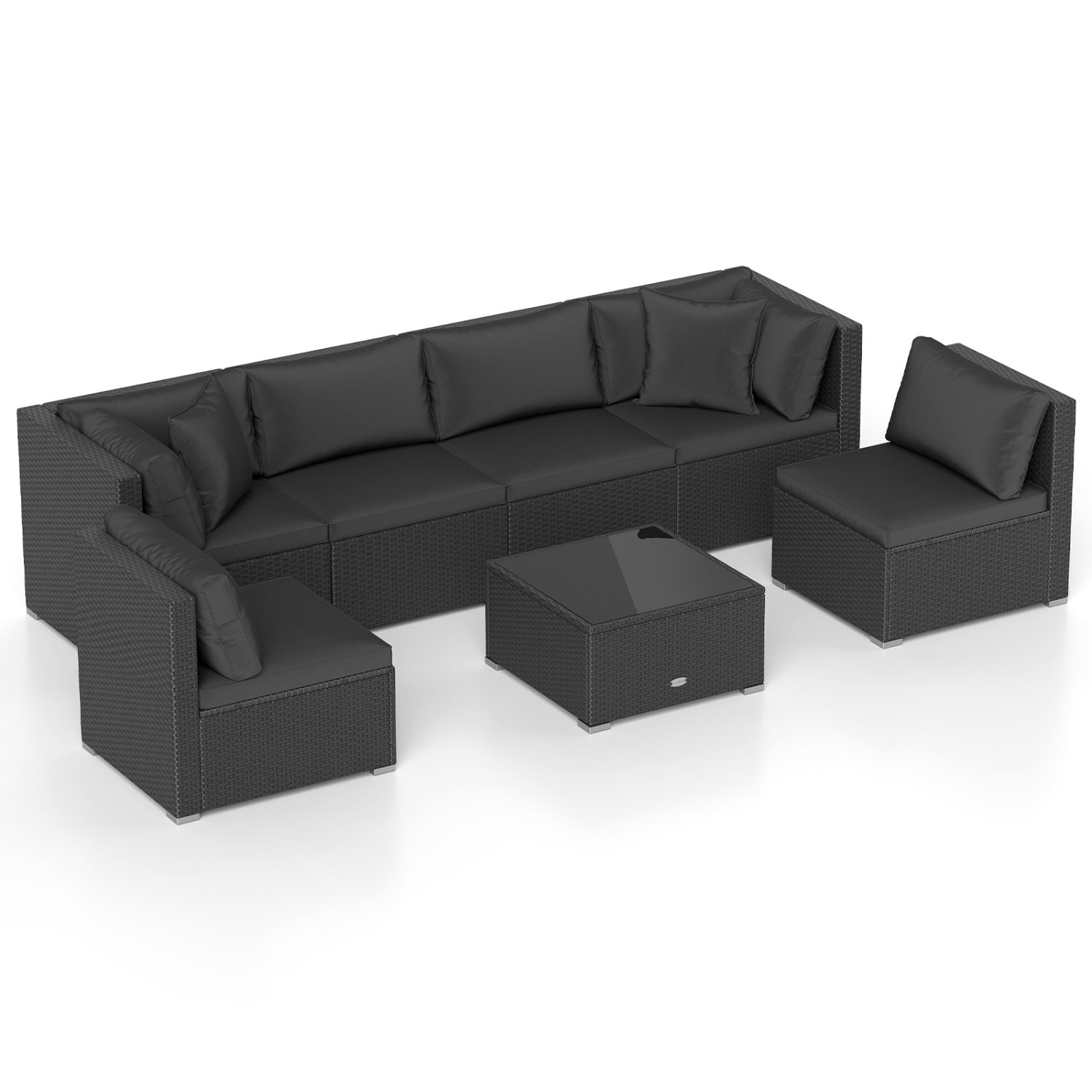 7 Piece Outdoor Sectional Wicker Patio Furniture Set, Black Outdoor Sectionals Black at Gallery Canada