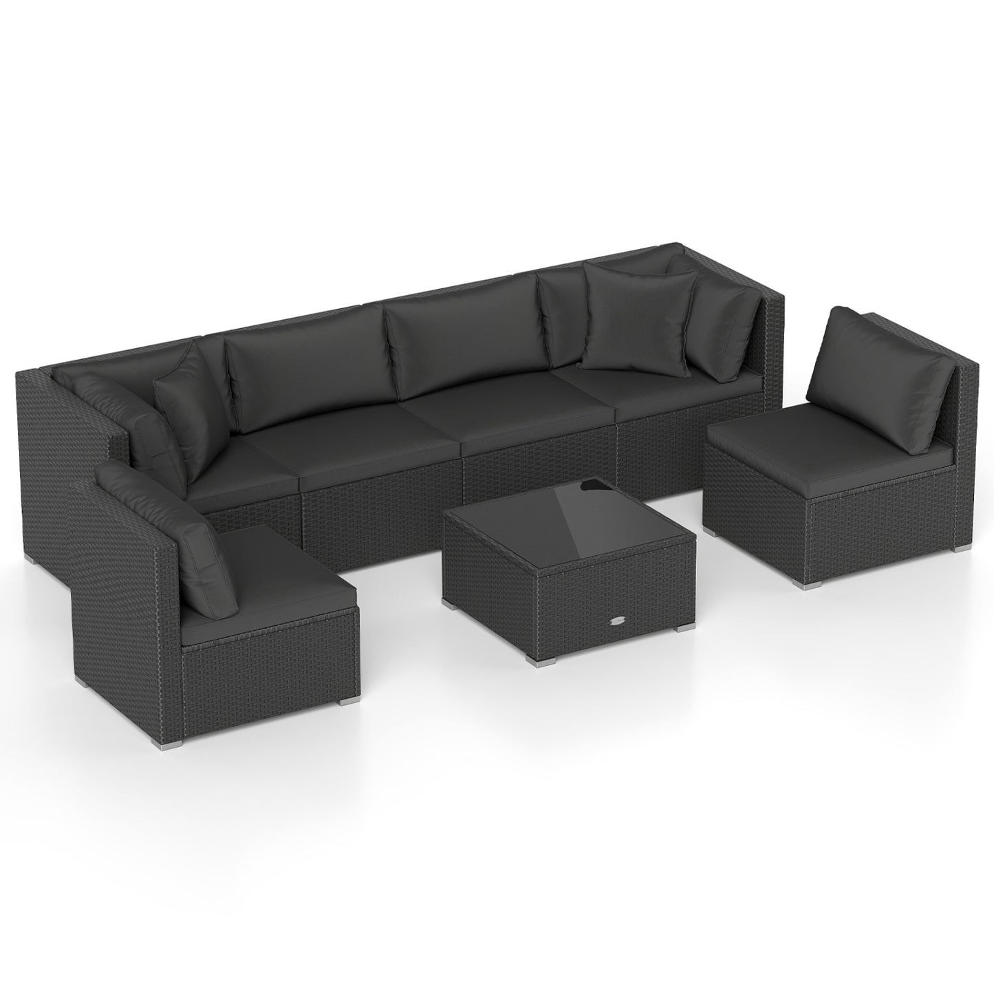7 Piece Outdoor Sectional Wicker Patio Furniture Set, Black Outdoor Sectionals Black at Gallery Canada
