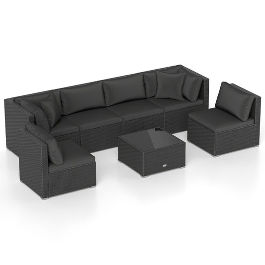 7 Piece Outdoor Sectional Wicker Patio Furniture Set, Black Outdoor Sectionals Black at Gallery Canada