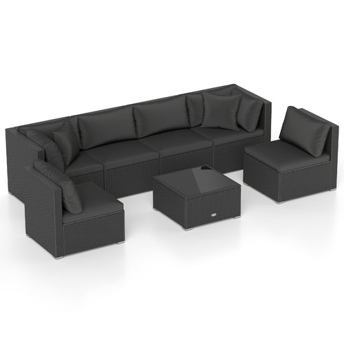 7 Piece Outdoor Sectional Wicker Patio Furniture Set, Black