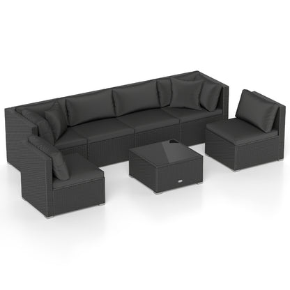 7 Piece Outdoor Sectional Wicker Patio Furniture Set, Black Outdoor Sectionals at Gallery Canada