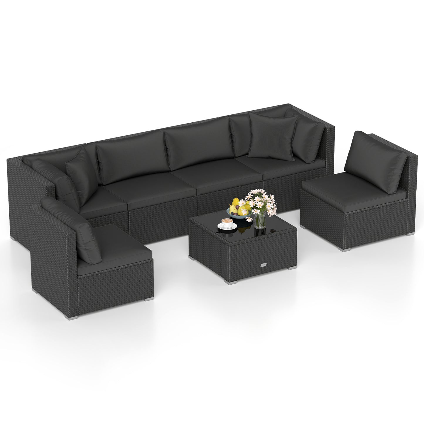 7 Piece Outdoor Sectional Wicker Patio Furniture Set, Black Outdoor Sectionals at Gallery Canada