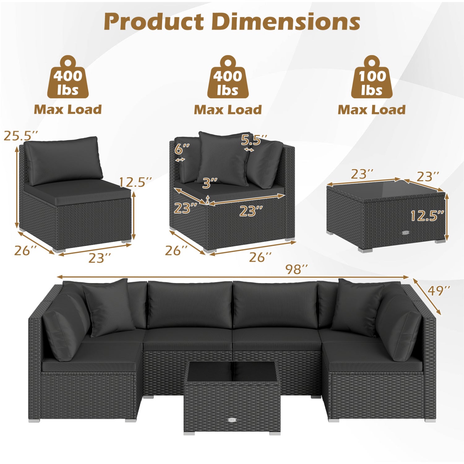 7 Piece Outdoor Sectional Wicker Patio Furniture Set, Black Outdoor Sectionals at Gallery Canada