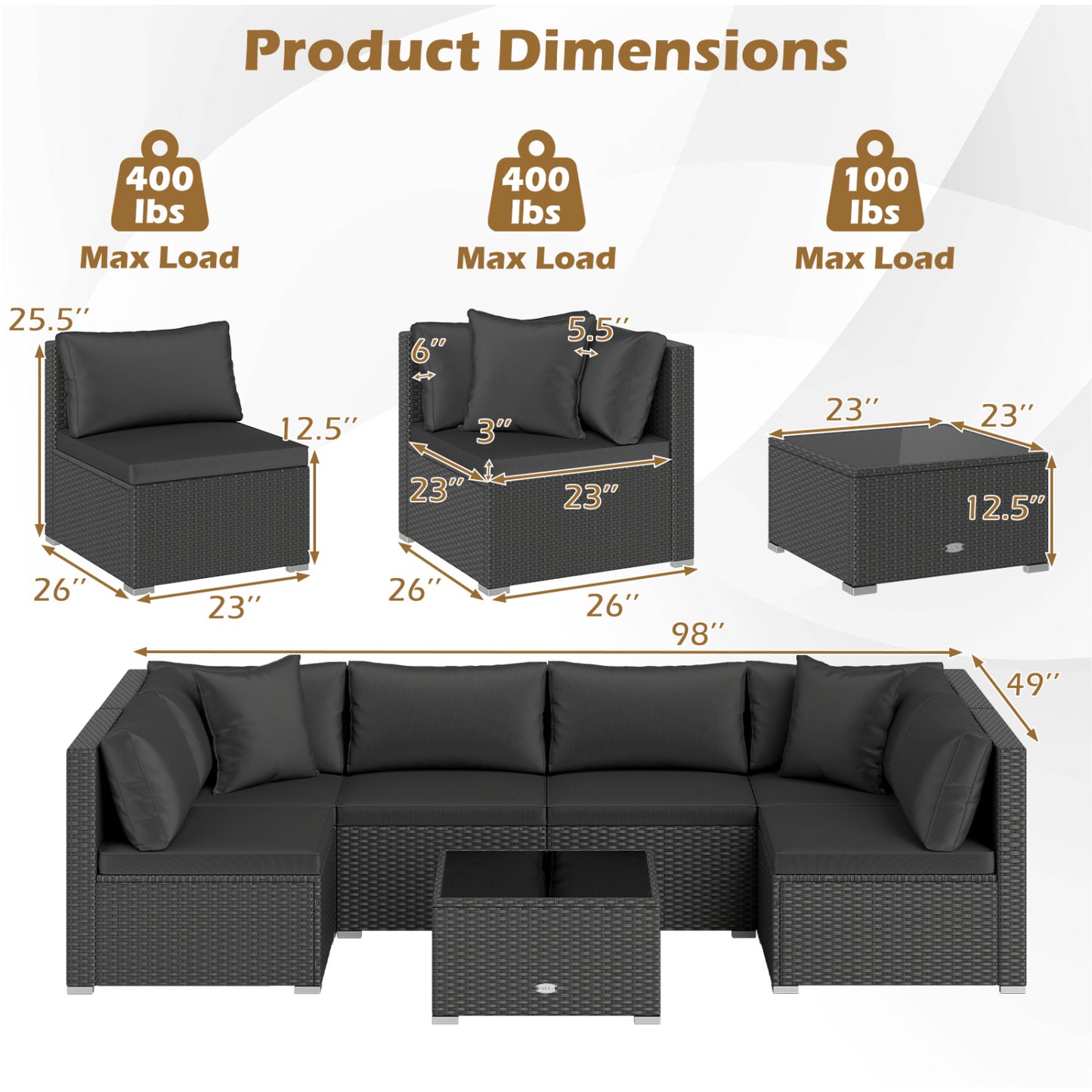 7 Piece Outdoor Sectional Wicker Patio Furniture Set, Black Outdoor Sectionals at Gallery Canada