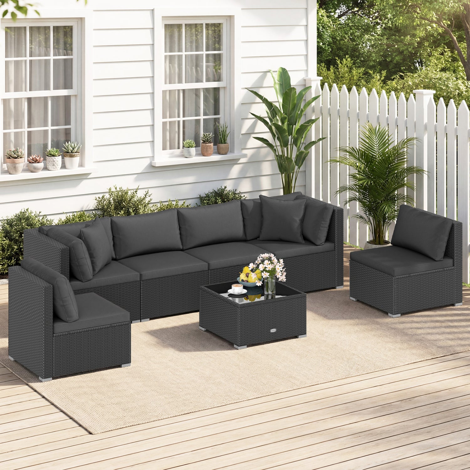 7 Piece Outdoor Sectional Wicker Patio Furniture Set, Black Outdoor Sectionals at Gallery Canada