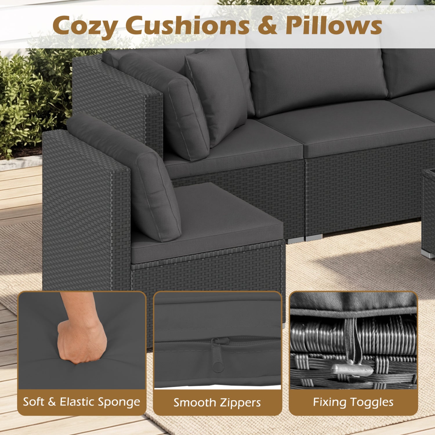 7 Piece Outdoor Sectional Wicker Patio Furniture Set, Black Outdoor Sectionals at Gallery Canada
