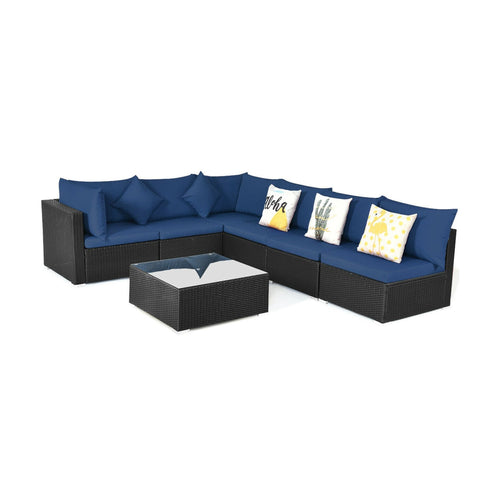 7 Piece Outdoor Wicker Patio Sofa Set, Navy