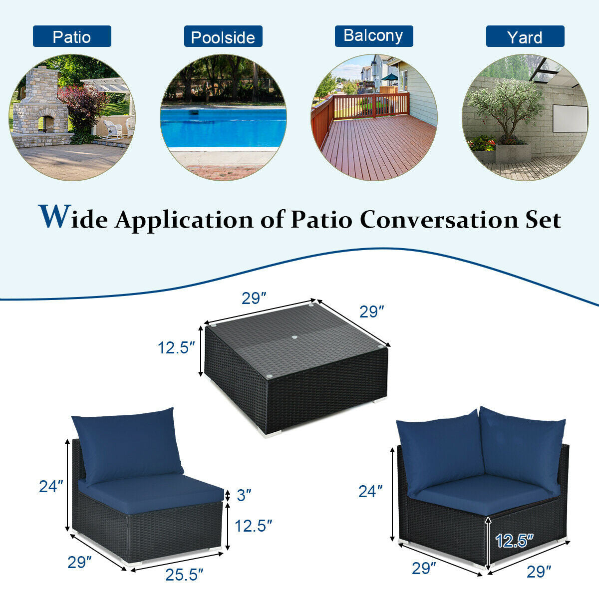7 Piece Outdoor Wicker Patio Sofa Set, Navy Outdoor Sectionals at Gallery Canada