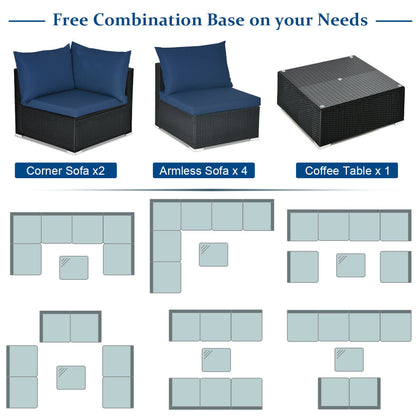 7 Piece Outdoor Wicker Patio Sofa Set, Navy Outdoor Sectionals at Gallery Canada
