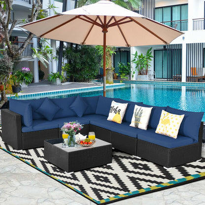 7 Piece Outdoor Wicker Patio Sofa Set, Navy Outdoor Sectionals at Gallery Canada