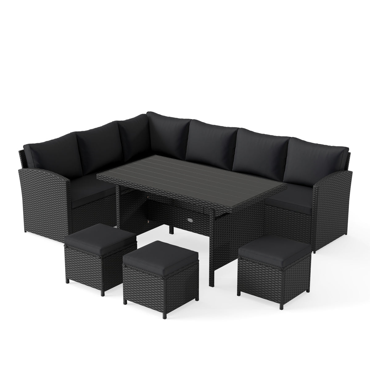 7 Pieces Outdoor Wicker Sectional Sofa Set, Black