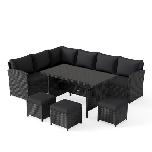 7 Pieces Outdoor Wicker Sectional Sofa Set, Black Outdoor Sectionals Black at Gallery Canada