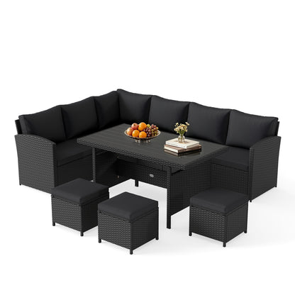 7 Pieces Outdoor Wicker Sectional Sofa Set, Black