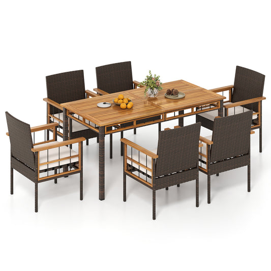 7 Pieces PE Wicker Patio Dining Set for Garden and Backyard