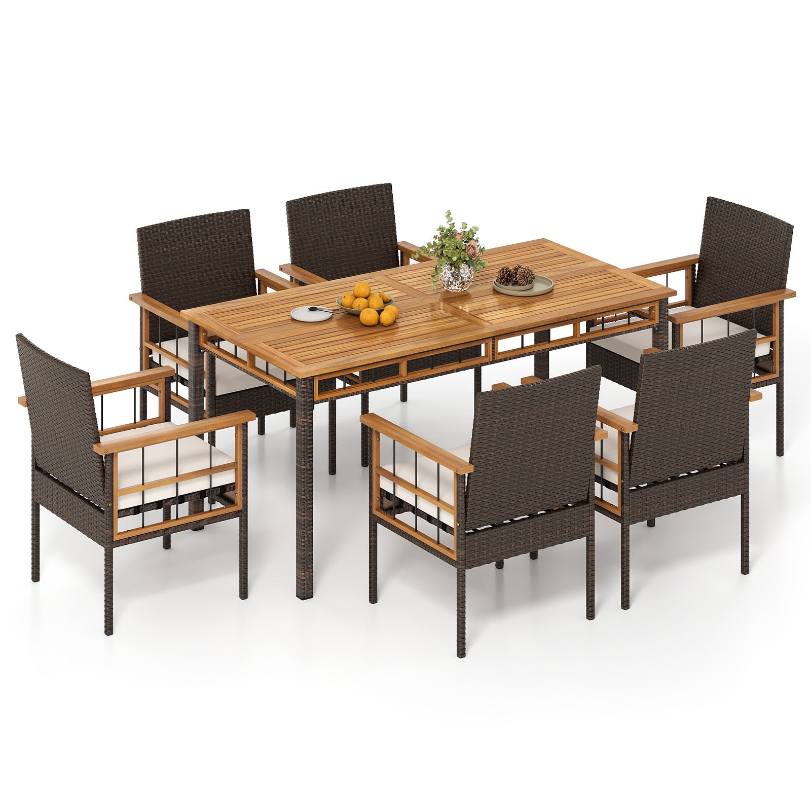 7 Pieces PE Wicker Patio Dining Set for Garden and Backyard Patio Dining Sets at Gallery Canada
