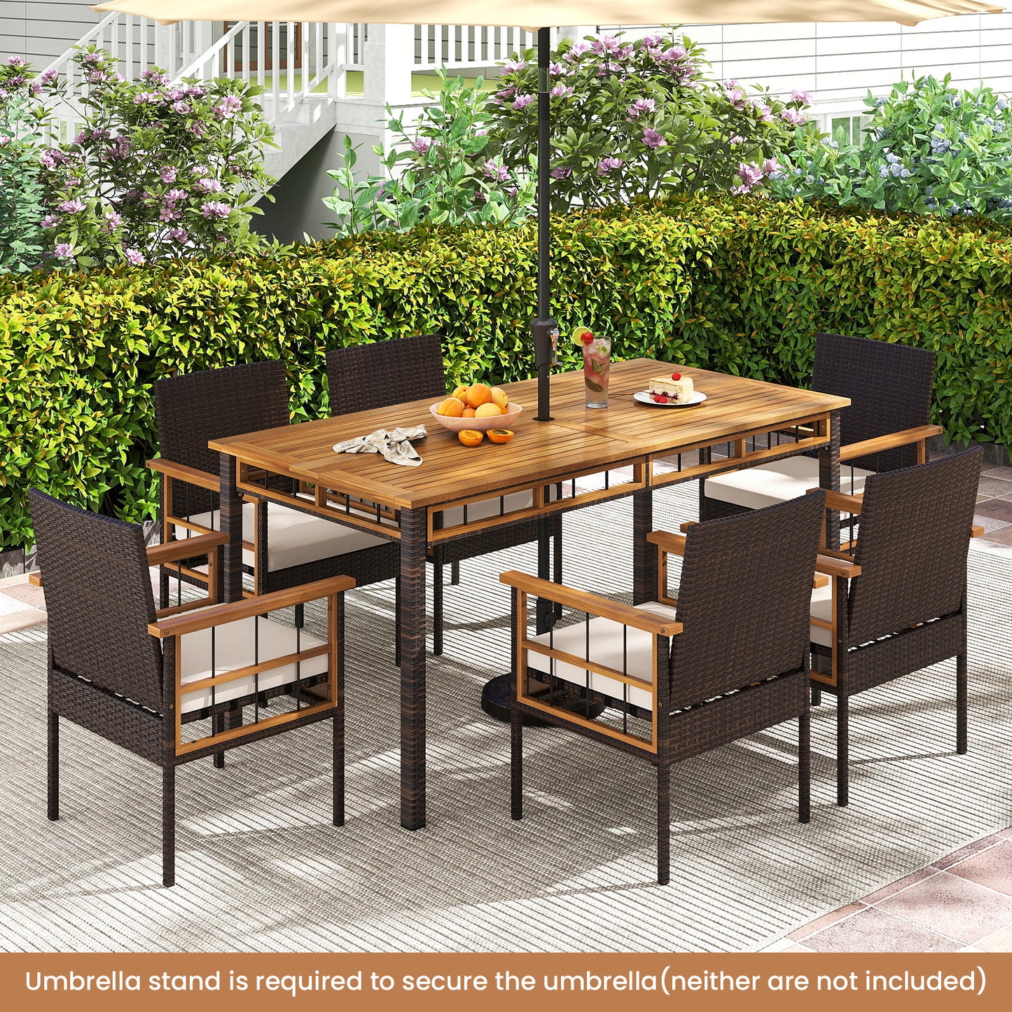 7 Pieces PE Wicker Patio Dining Set for Garden and Backyard