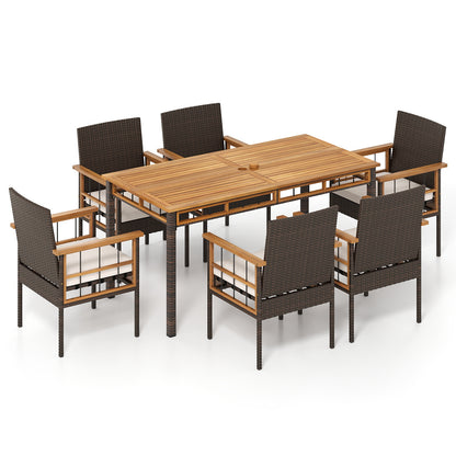 7 Pieces PE Wicker Patio Dining Set for Garden and Backyard