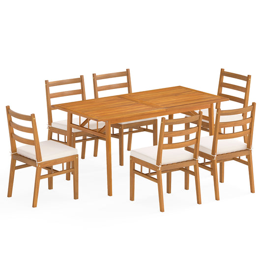 7 Pieces Patio Acacia Wood Dining Set Outdoor Rectangular Table and Chairs Set Patio Dining Sets Options at Gallery Canada