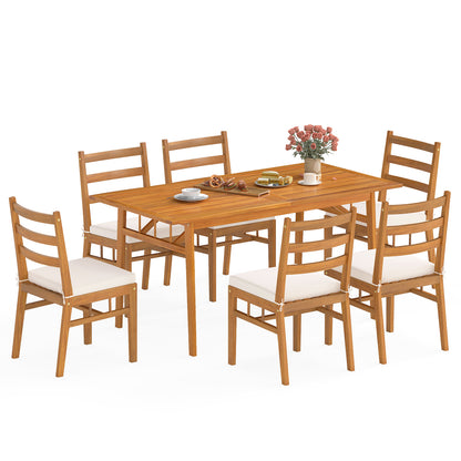 7 Pieces Patio Acacia Wood Dining Set Outdoor Rectangular Table and Chairs Set Patio Dining Sets at Gallery Canada