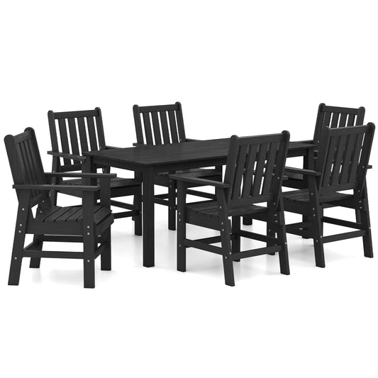7 Piece Patio Dining Set, Outdoor HDPE Weather Resistant, Black Patio Dining Sets Black at Gallery Canada