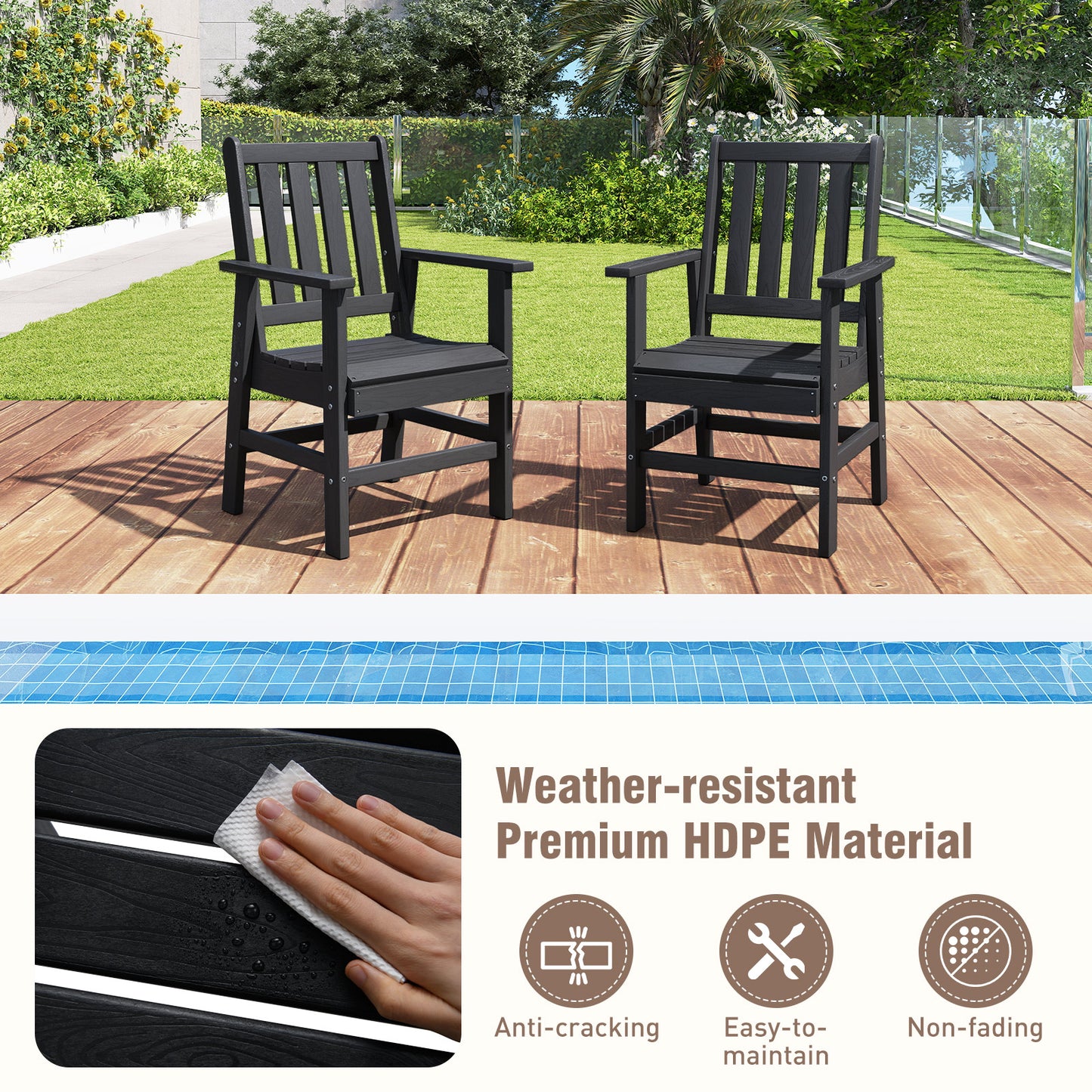 7 Pieces Patio Dining Set Outdoor HDPE Weather Resistant Table and Chairs Set, Black Patio Dining Sets at Gallery Canada