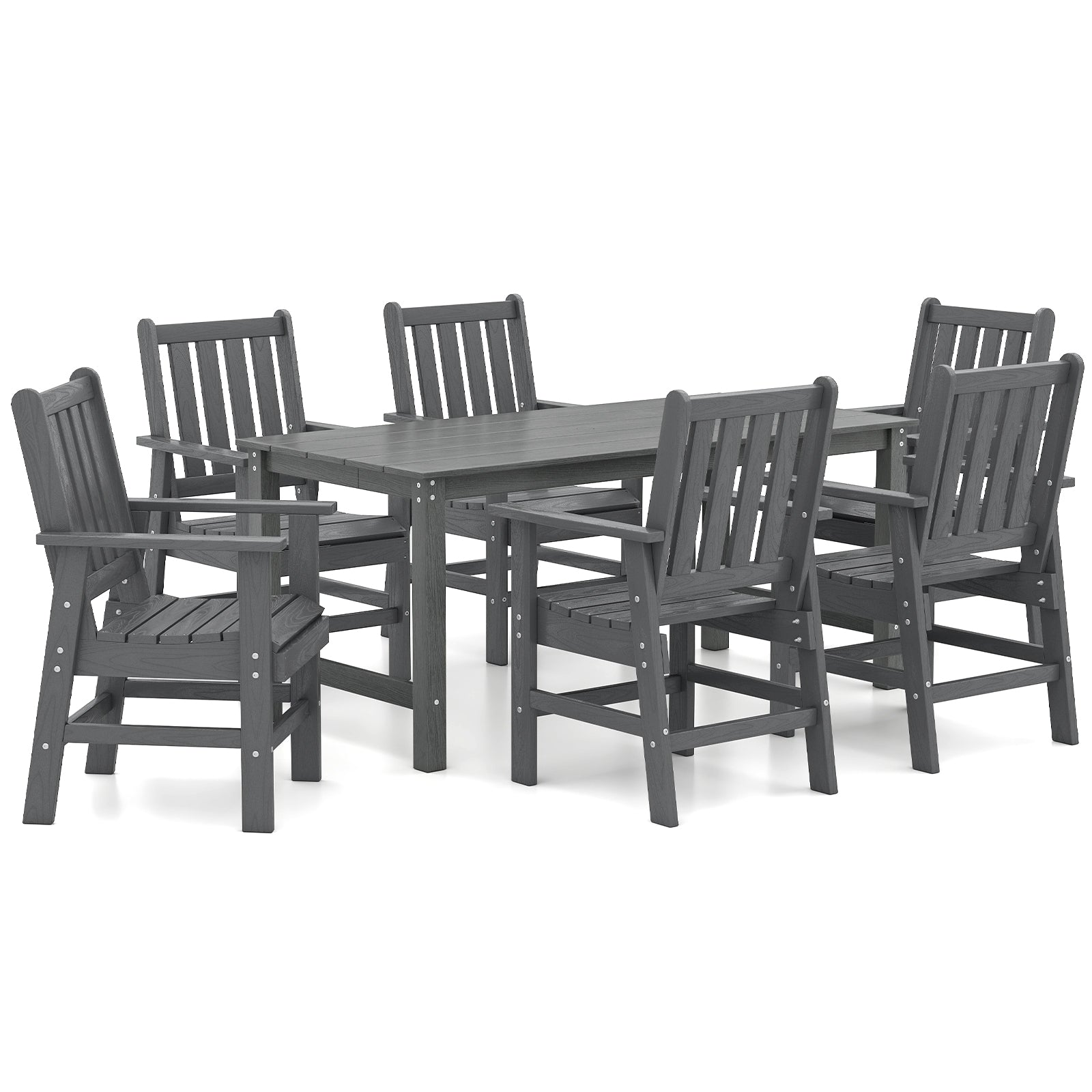 7 Pieces Patio Dining Set Outdoor HDPE Weather Resistant Table and Chairs Set-Grey, Gray Patio Dining Sets Gray at Gallery Canada