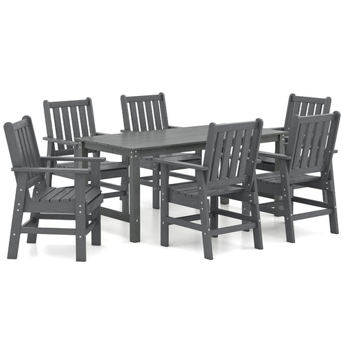 7 Pieces Patio Dining Set Outdoor HDPE Weather Resistant Table and Chairs Set-Grey, Gray