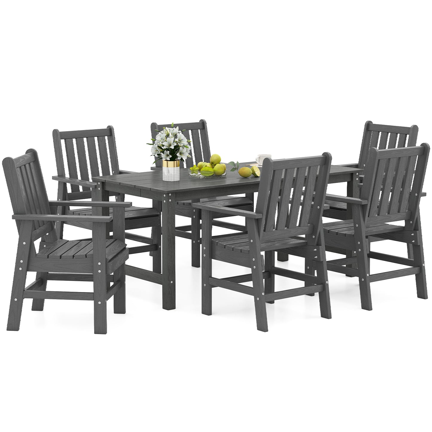 7 Pieces Patio Dining Set Outdoor HDPE Weather Resistant Table and Chairs Set-Grey, Gray Patio Dining Sets at Gallery Canada