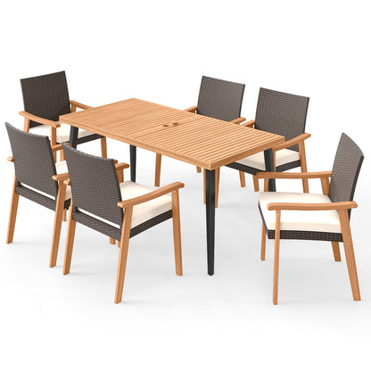 7-Pieces Patio Dining Table Set Acacia Wood Table and 6 Armchairs Patio Dining Sets at Gallery Canada