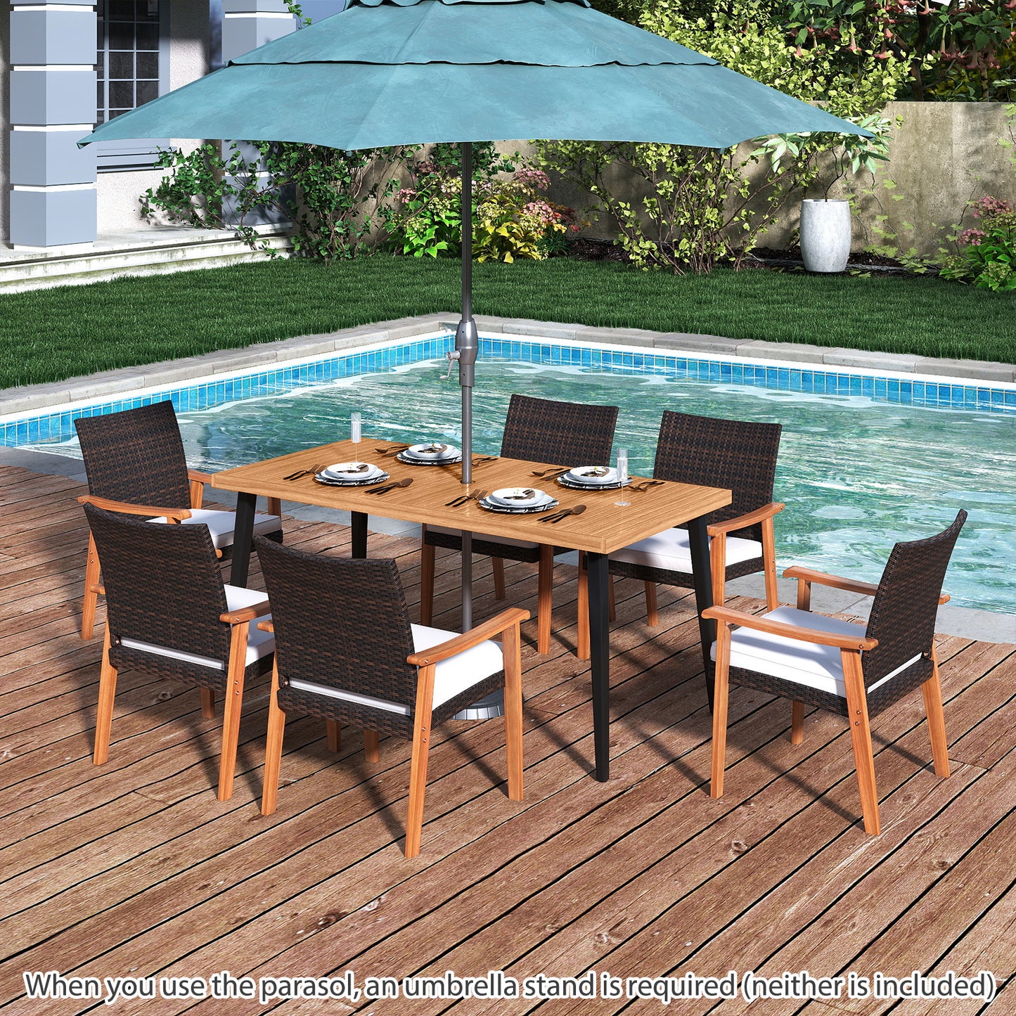 7-Pieces Patio Dining Table Set Acacia Wood Table and 6 Armchairs Patio Dining Sets at Gallery Canada