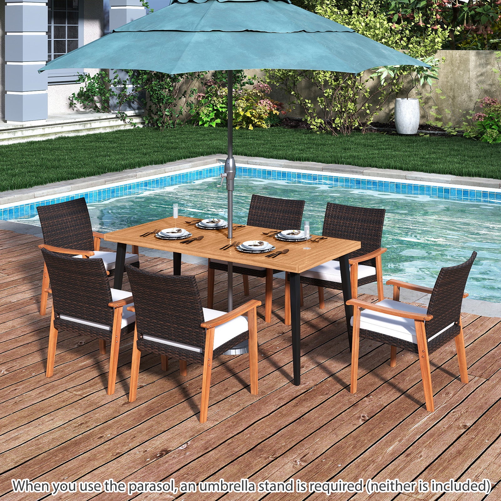 7-Pieces Patio Dining Table Set Acacia Wood Table and 6 Armchairs Patio Dining Sets at Gallery Canada