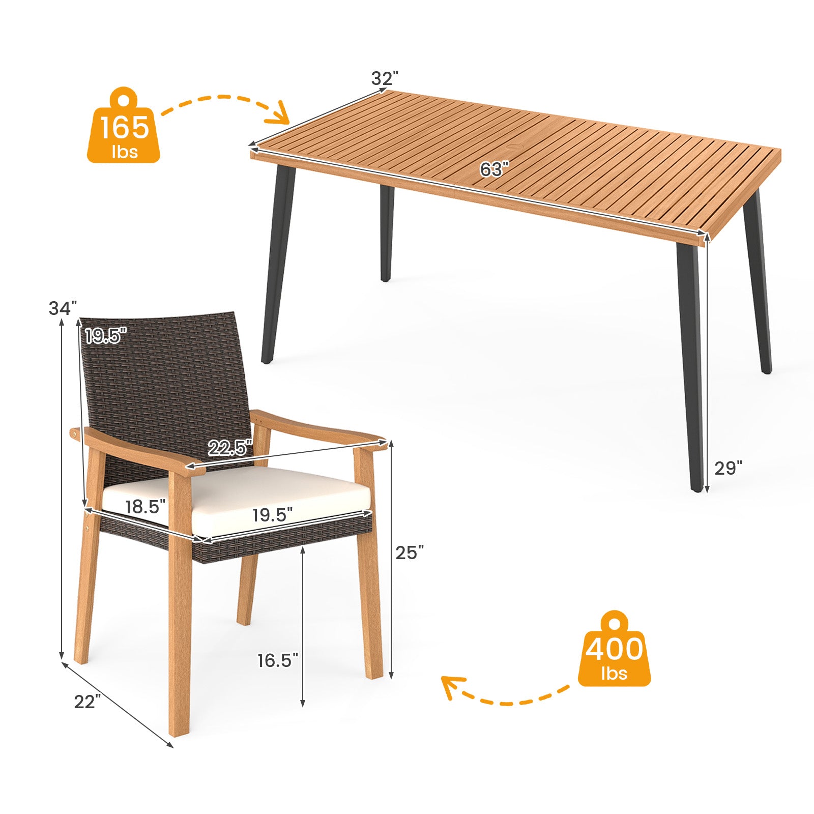 7-Pieces Patio Dining Table Set Acacia Wood Table and 6 Armchairs Patio Dining Sets at Gallery Canada