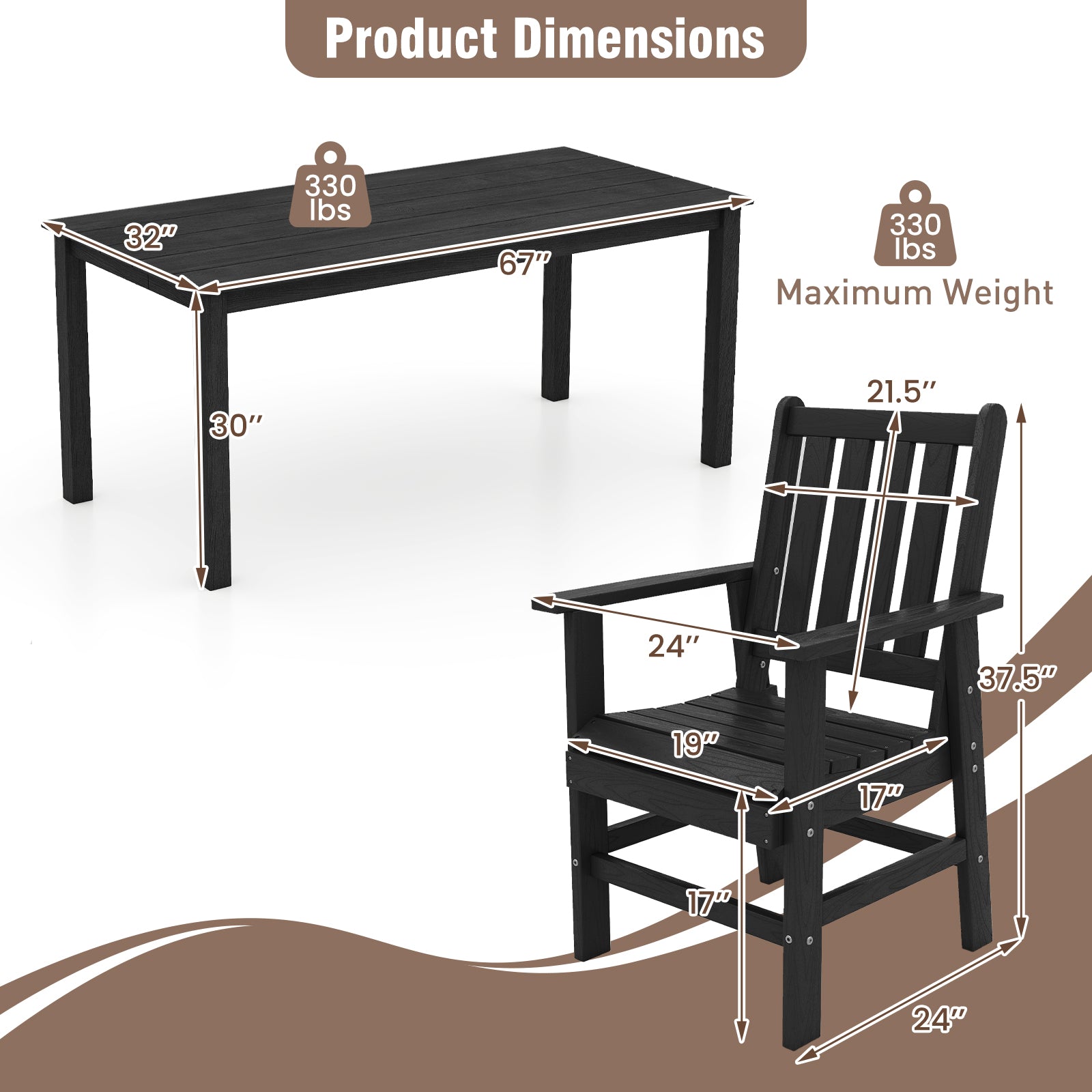 7 Piece Patio Dining Set, Outdoor HDPE Weather Resistant, Black Patio Dining Sets at Gallery Canada