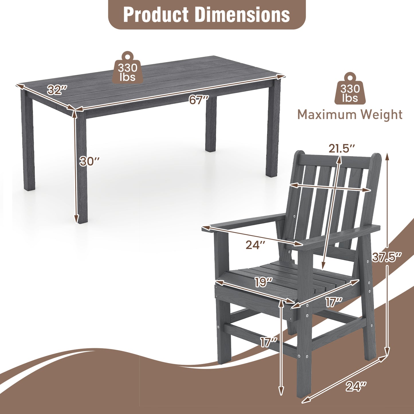 7 Piece Patio Dining Set, HDPE Weather Resistant, Table and Chairs, Gray Patio Dining Sets at Gallery Canada