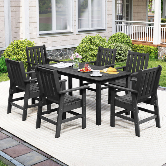7 Piece Patio Dining Set, Outdoor HDPE Weather Resistant, Black Patio Dining Sets Black at Gallery Canada