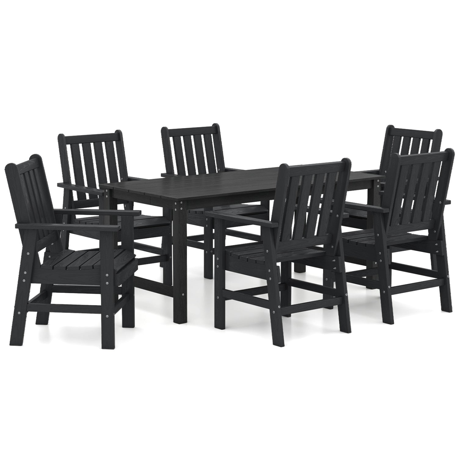 7 Piece Patio Dining Set, Outdoor HDPE Weather Resistant, Black Patio Dining Sets Black at Gallery Canada